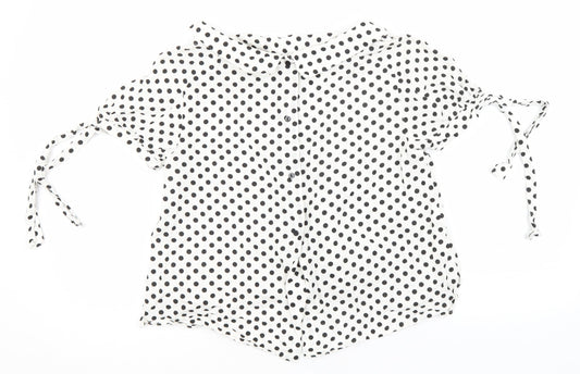 Zara Womens White Polka Dot Cotton Basic Button-Up Size S Round Neck