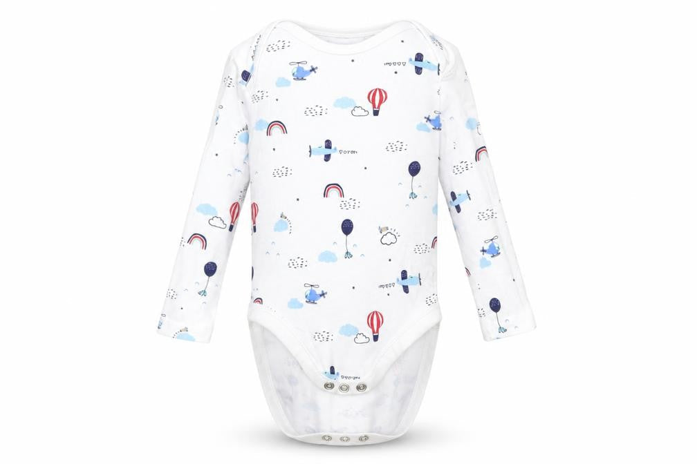 F&F Boys White  Cotton Babygrow One-Piece Size 3-6 Months   - PLANE, HELICOPTER, BALLON, RAINBOW