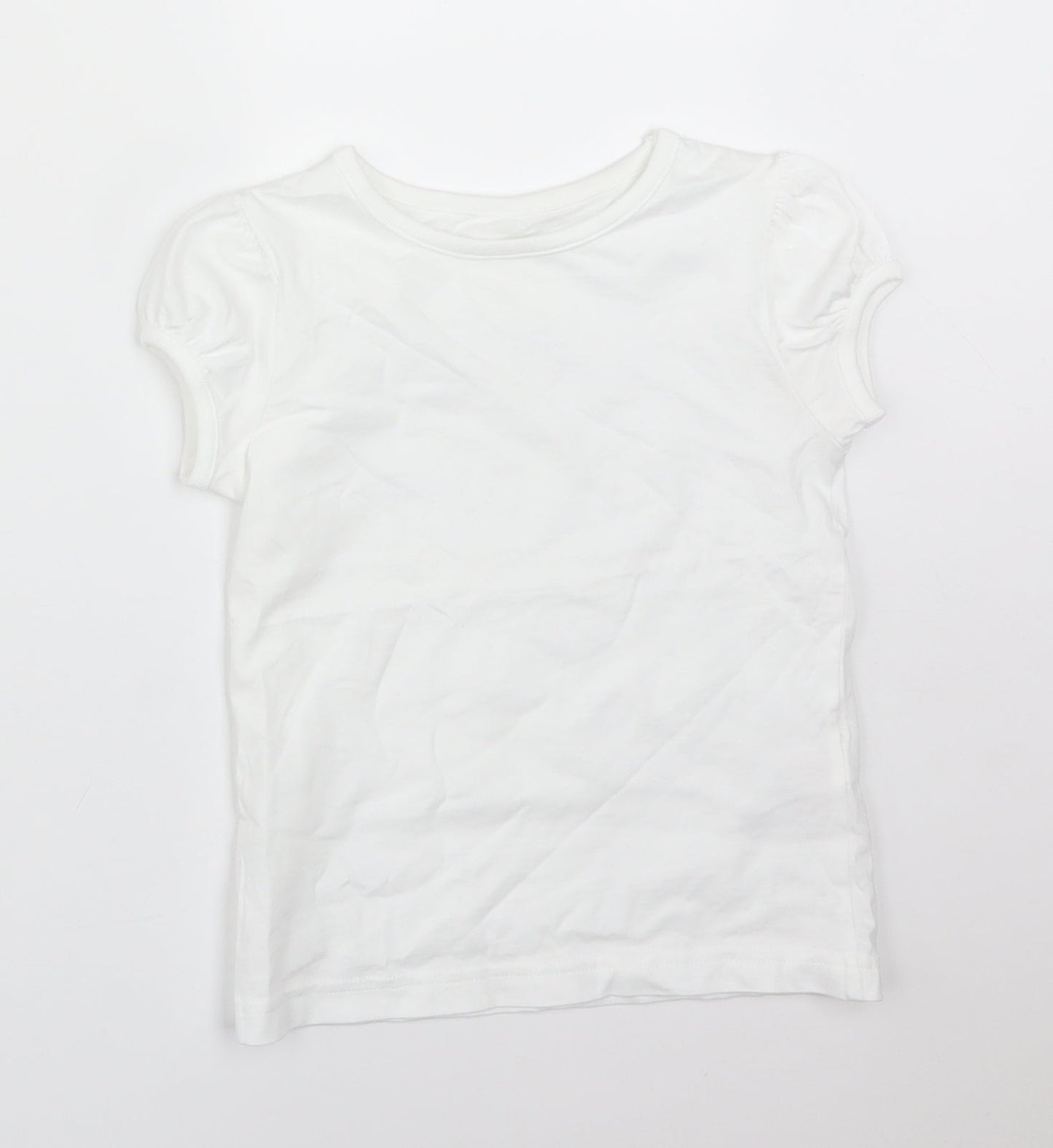 George Girls White  Cotton Basic T-Shirt Size 4-5 Years Round Neck