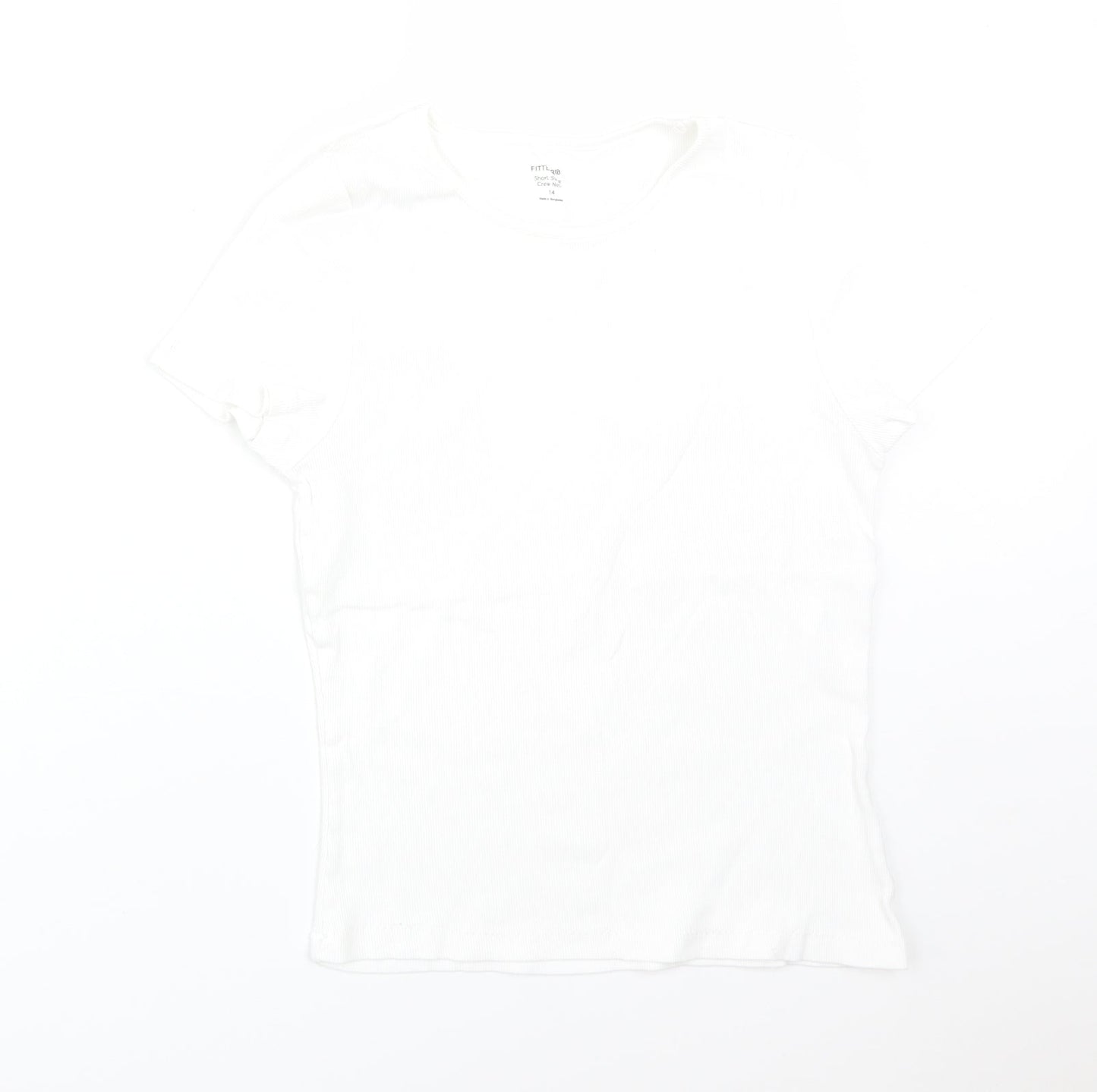 Preworn Womens White Striped  Basic T-Shirt Size 14 Crew Neck