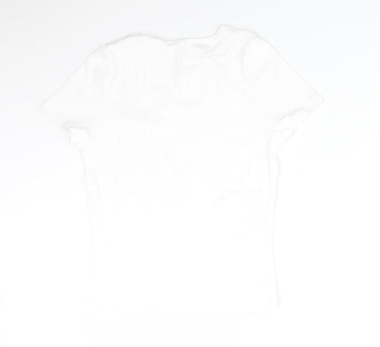 Preworn Womens White Striped  Basic T-Shirt Size 14 Crew Neck