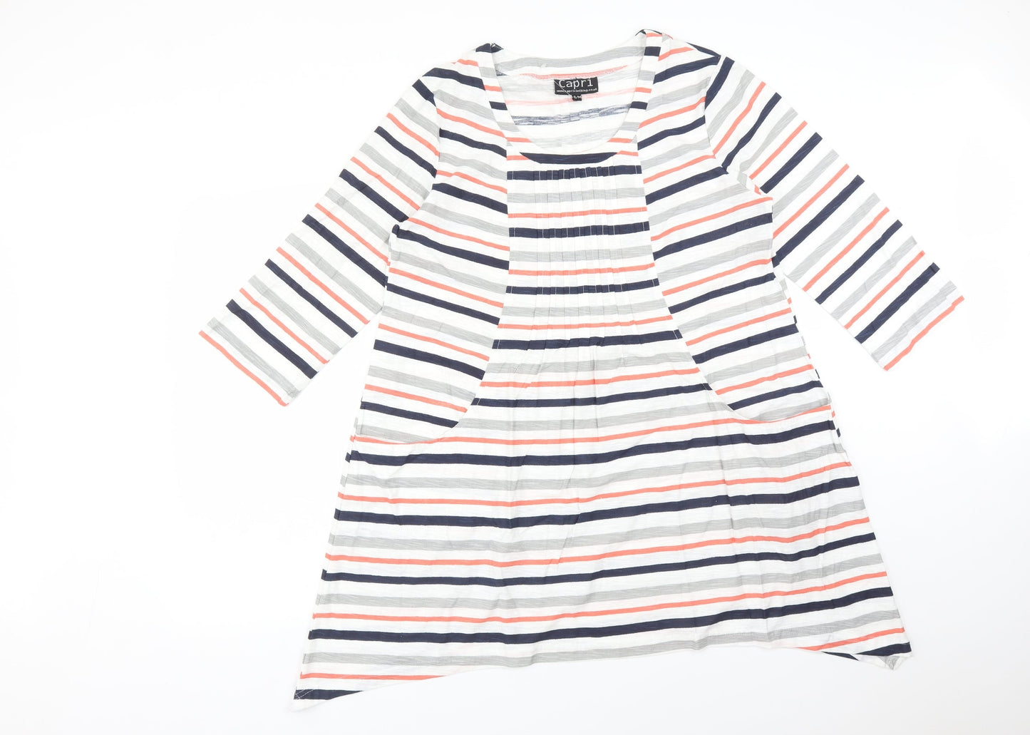 Capri Womens Multicoloured Striped  Basic T-Shirt Size M Scoop Neck