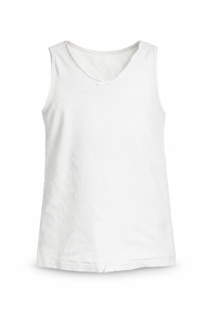 M&S Girls White  100% Cotton Camisole Tank Size 9-10 Years Round Neck