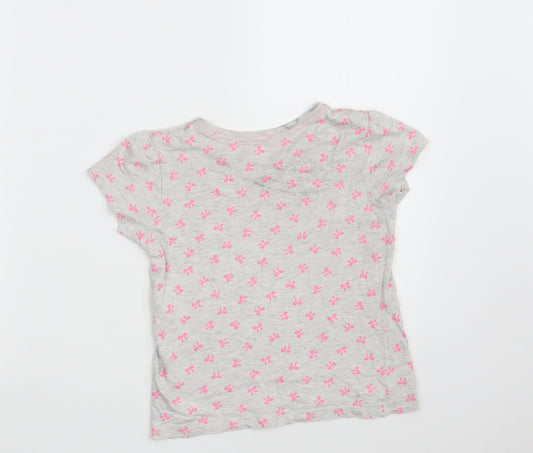 Young Dimension Girls Grey Floral Cotton Basic T-Shirt Size 7-8 Years Round Neck