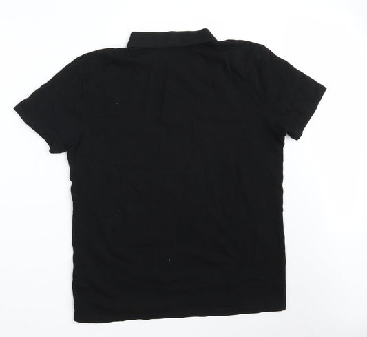 Peacocks Mens Black  100% Cotton  Polo Size L Collared Button