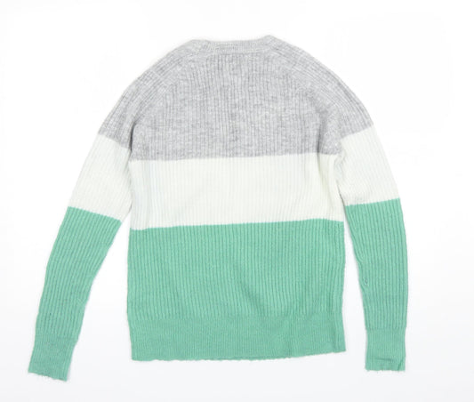 Papaya Womens Green Round Neck Striped Acrylic Pullover Jumper Size S