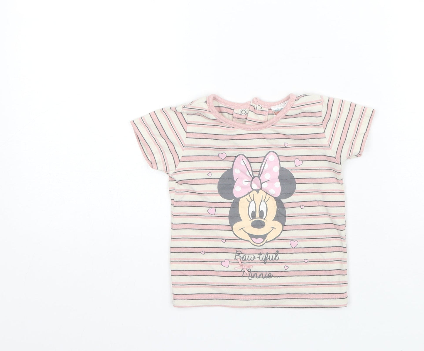 Disney Baby Pink Striped Polyester Basic T-Shirt Size 12-18 Months Round Neck  - Minnie mouse