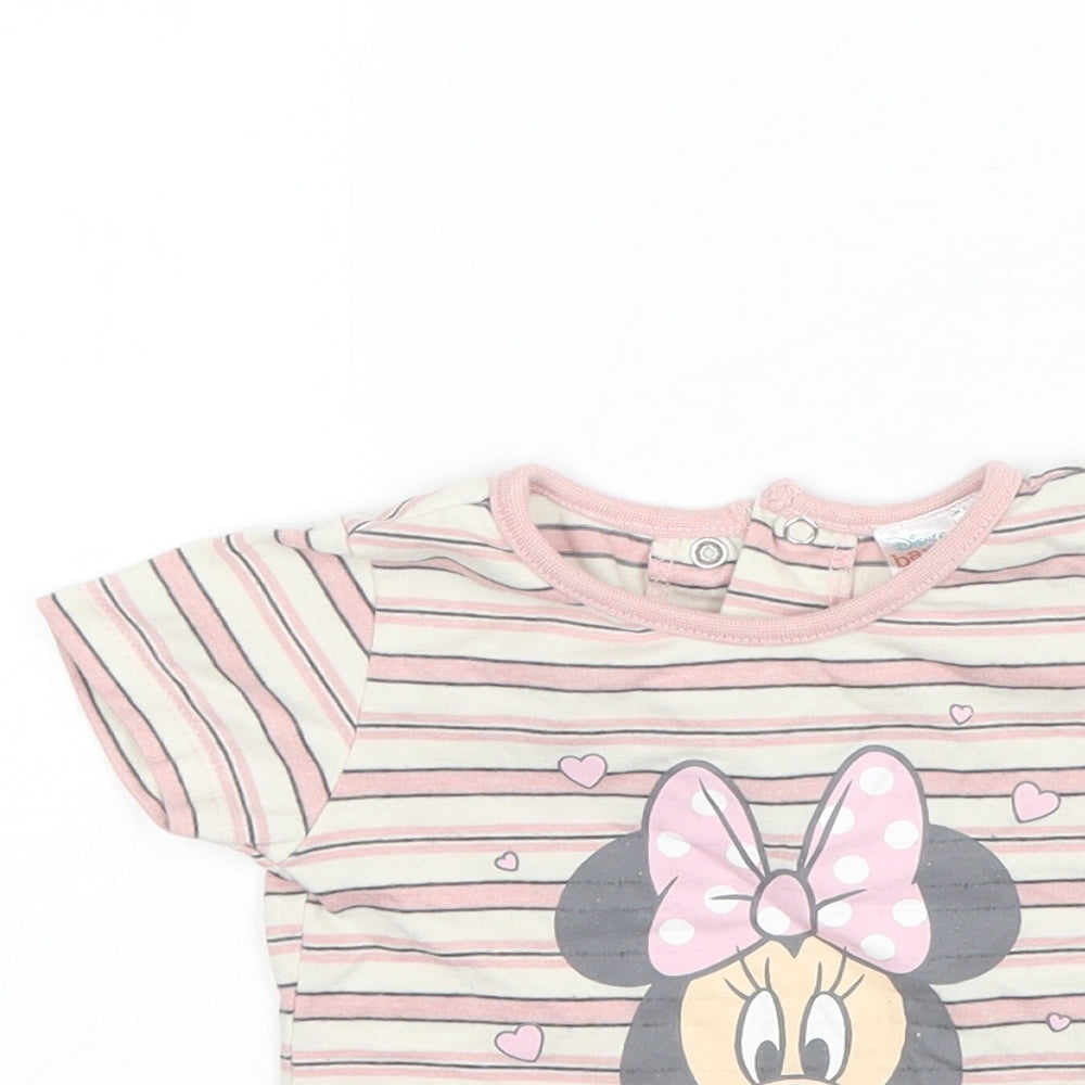 Disney Baby Pink Striped Polyester Basic T-Shirt Size 12-18 Months Round Neck  - Minnie mouse