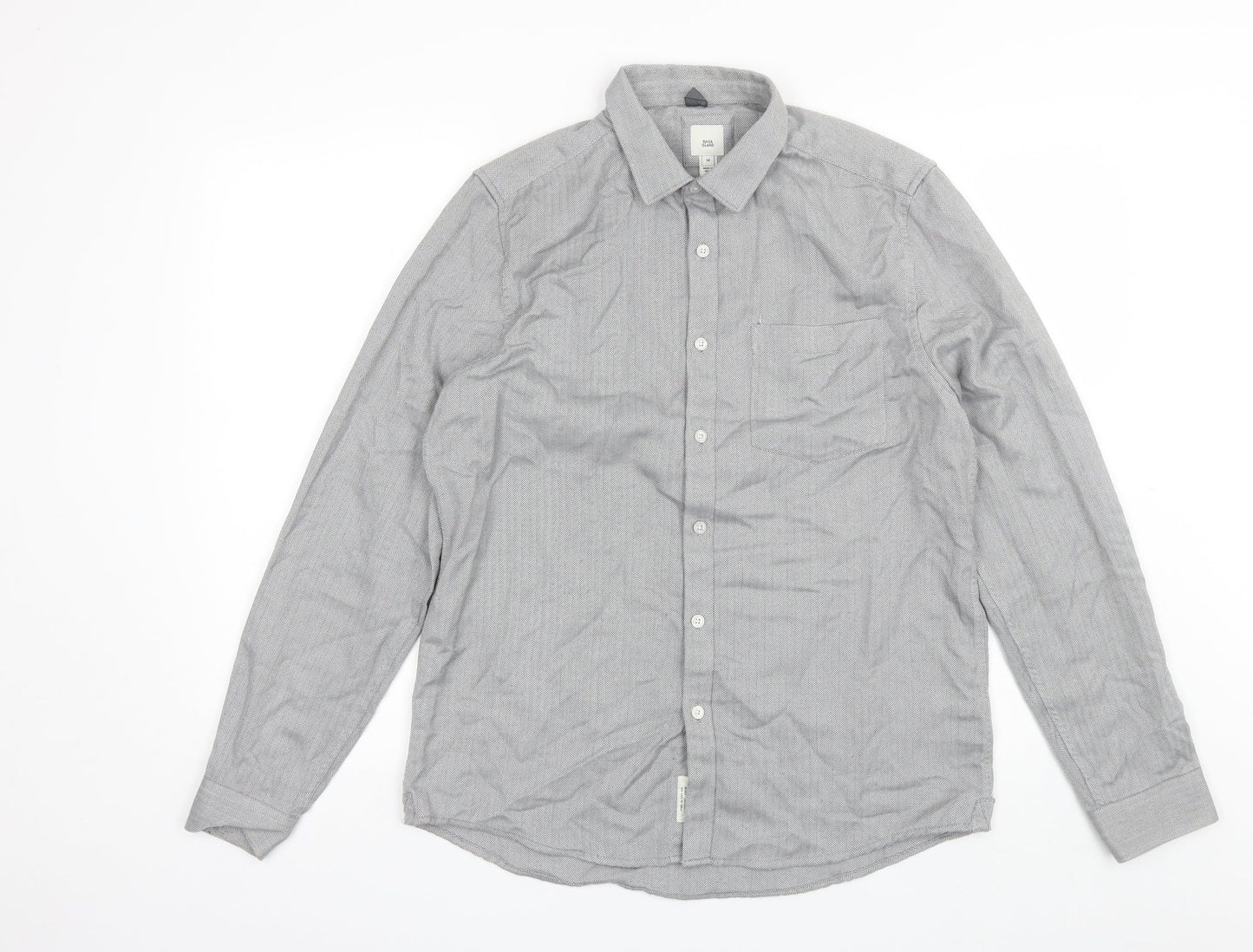 River Island Mens Grey  Polyester  Button-Up Size M Collared