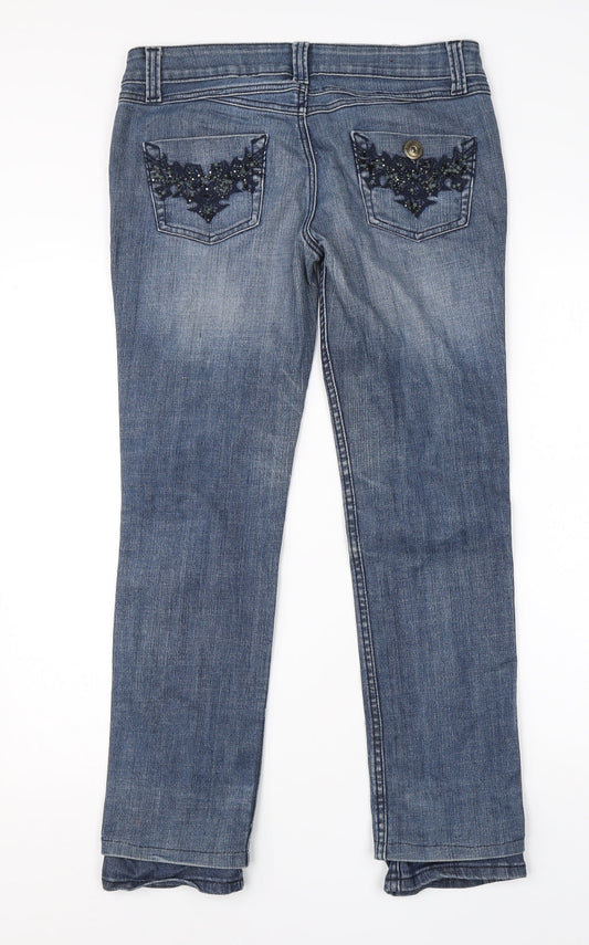 Preworn Womens Blue  Cotton Straight Jeans Size 38 in L26 in Regular