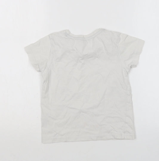 George Boys White  Cotton Basic T-Shirt Size 4-5 Years Round Neck  - Dinosaur