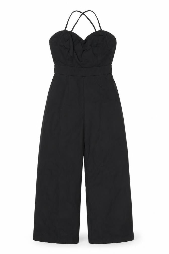 Boohoo Womens Black  Polyester Jumpsuit One-Piece Size 8 L25 in  - Back Zip Cross Over Straps Cropped