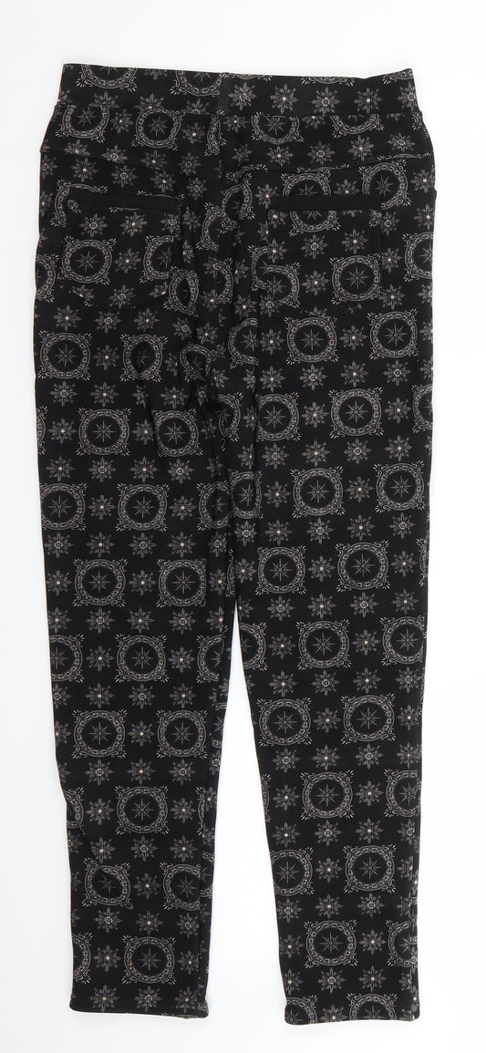 Push Up Womens Black Geometric Cotton Cropped Trousers Size L L25.5 in Regular  - Faux Fur Lined Compass like design