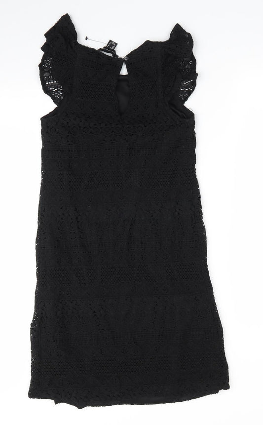 Atmosphere Womens Black Floral Cotton A-Line  Size 6  Round Neck  - Lace Overlay Dress