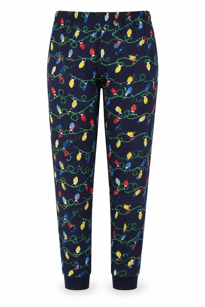 Ladies Womens Blue Geometric Cotton Trousers  Size 16 L25 in Regular  - Christmas