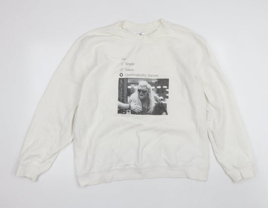 B&C Womens White Round Neck  Cotton Pullover Jumper Size XL