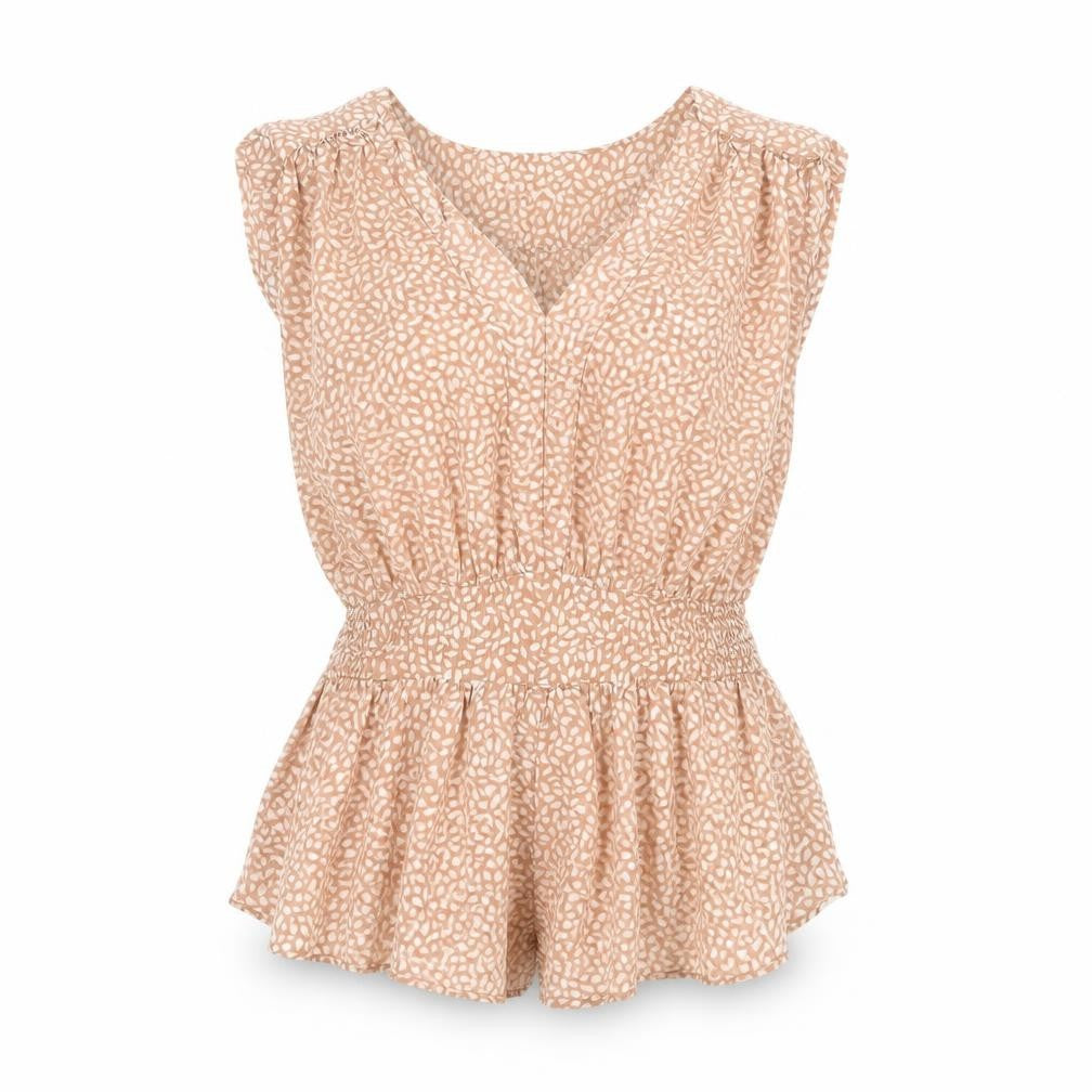 H&M Womens Pink Animal Print Lyocell Basic Blouse Size 6 V-Neck
