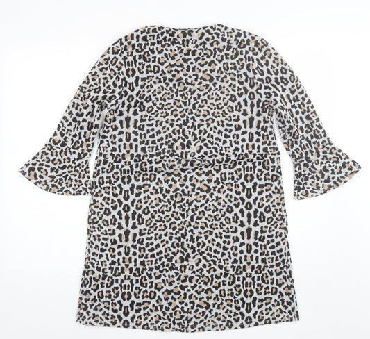 Primark Womens Grey Animal Print Polyester Shift  Size 10  Round Neck