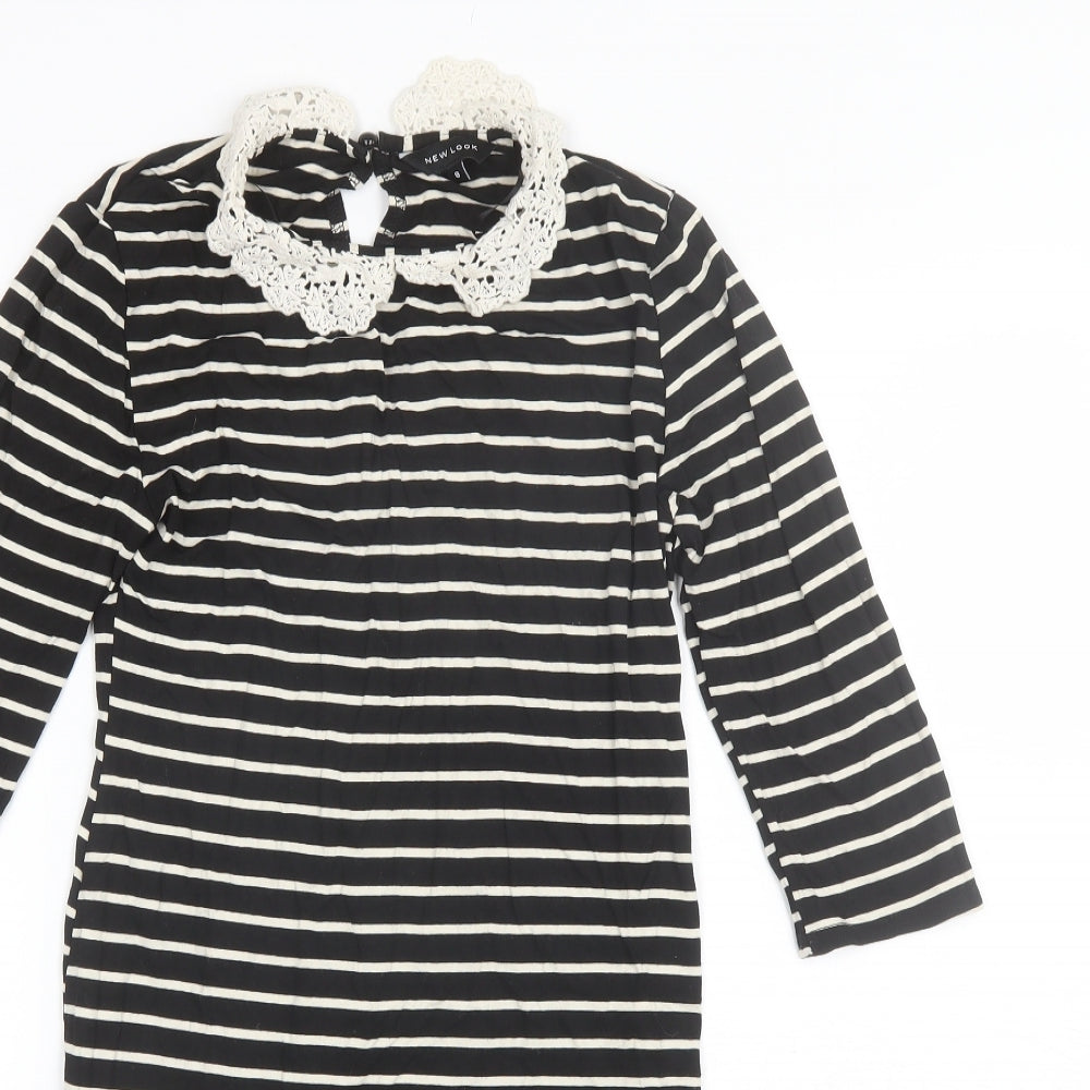 New Look Womens Black Striped Viscose Shift  Size 8  Collared