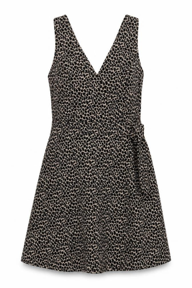 Miss Selfridge Womens Beige Animal Print Polyester Fit & Flare  Size 8  V-Neck