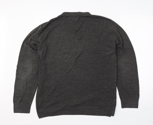 Easy Mens Grey V-Neck  Acrylic Pullover Jumper Size L