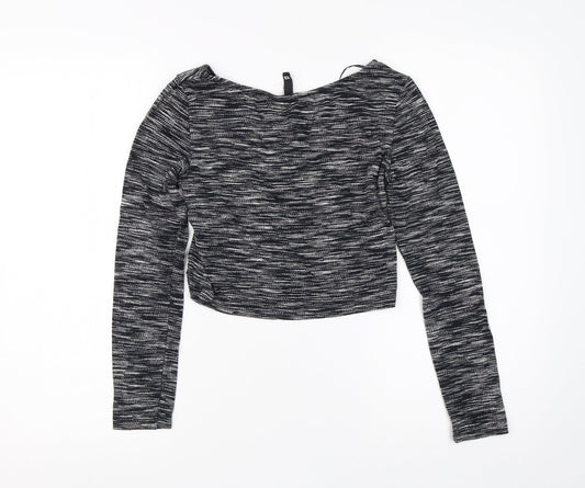 Divided Womens Black Striped Viscose Basic T-Shirt Size XS Round Neck