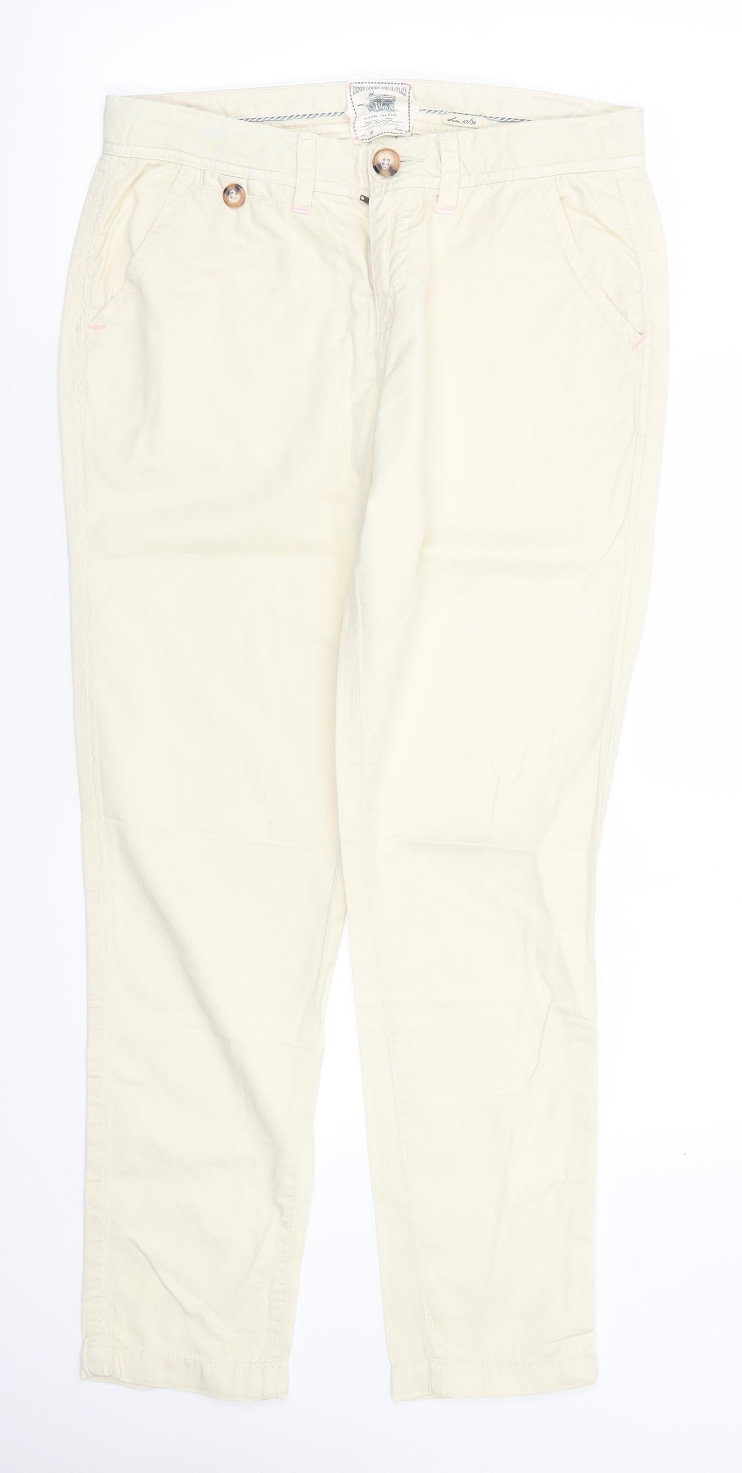 River Island Womens Yellow  Cotton Chino Trousers Size 10 L28.5 in Regular  - pale lemon yellow