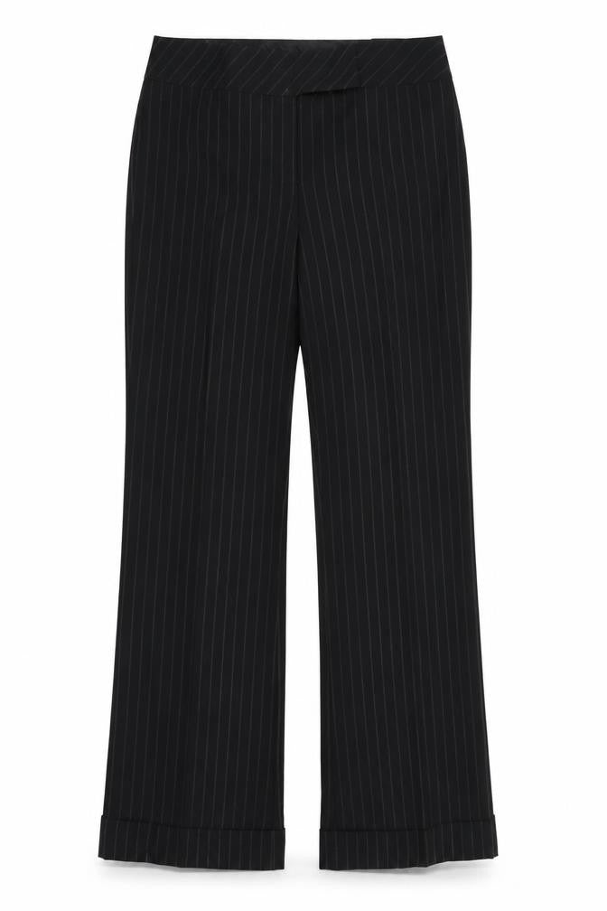 Dorothy Perkins Womens Black Striped Polyester Trousers  Size 14 L30.5 in Regular  - White Stripe Turn Ups