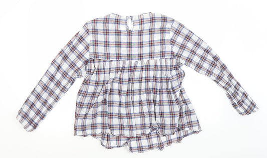 New Look Womens Blue Plaid Cotton Basic T-Shirt Size 8 Round Neck