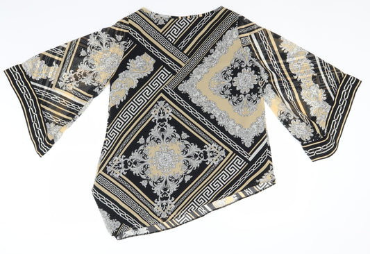 Wallis Womens Black Geometric Polyester Basic Blouse Size S Round Neck