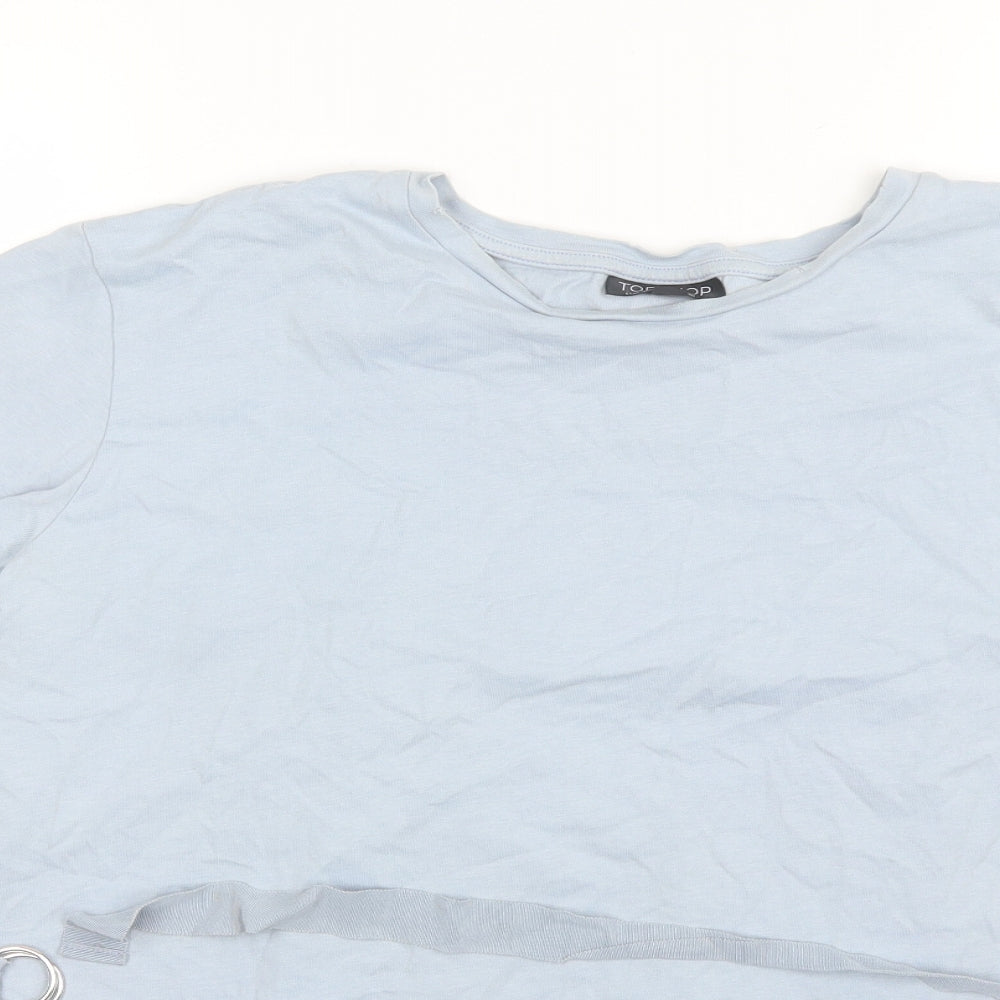 Topshop Womens Blue  Cotton Basic T-Shirt Size 10 Round Neck