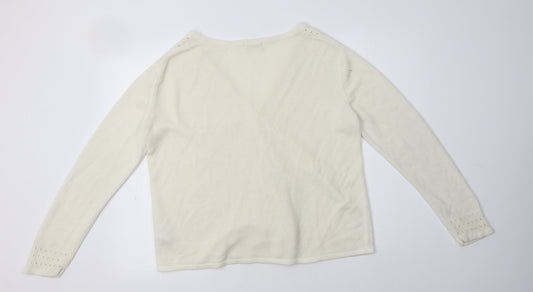 Damart Womens Ivory V-Neck  Acrylic Cardigan Jumper Size 16
