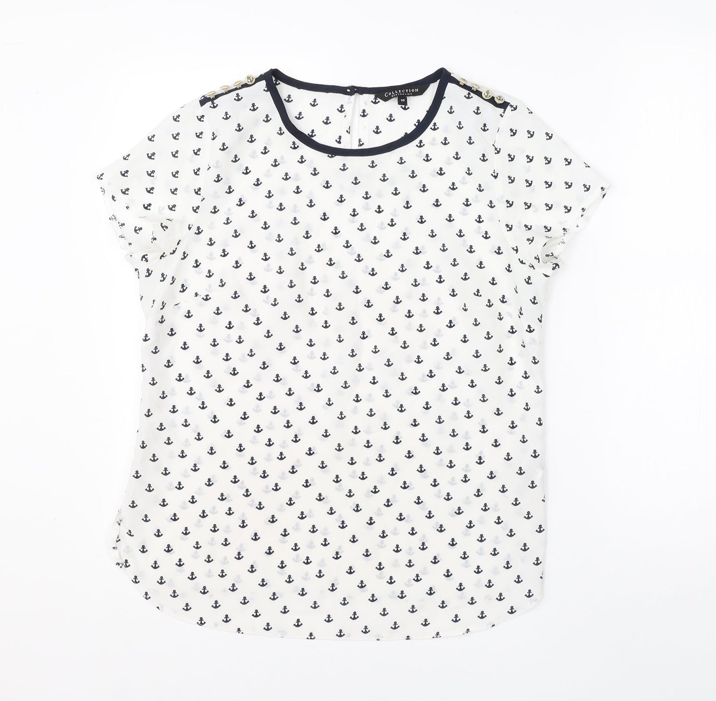 Debenhams Womens White  Polyester Basic Blouse Size 10 Round Neck