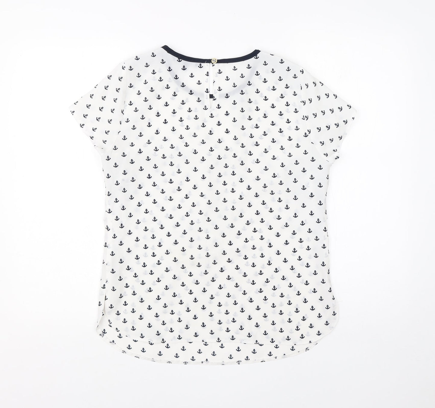 Debenhams Womens White  Polyester Basic Blouse Size 10 Round Neck
