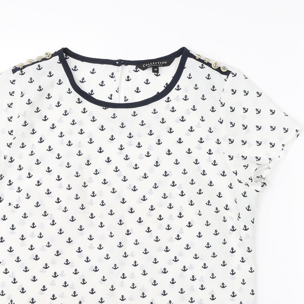 Debenhams Womens White  Polyester Basic Blouse Size 10 Round Neck