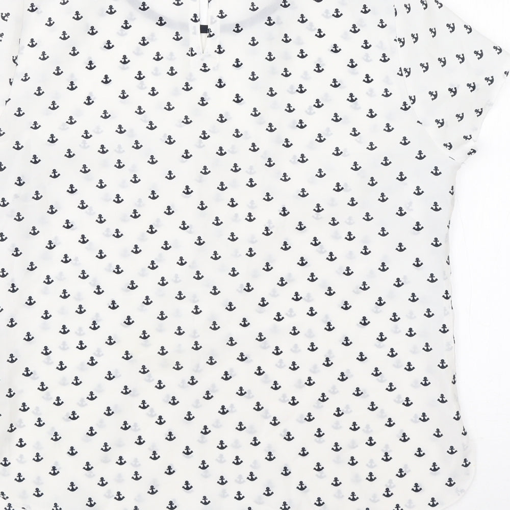 Debenhams Womens White  Polyester Basic Blouse Size 10 Round Neck