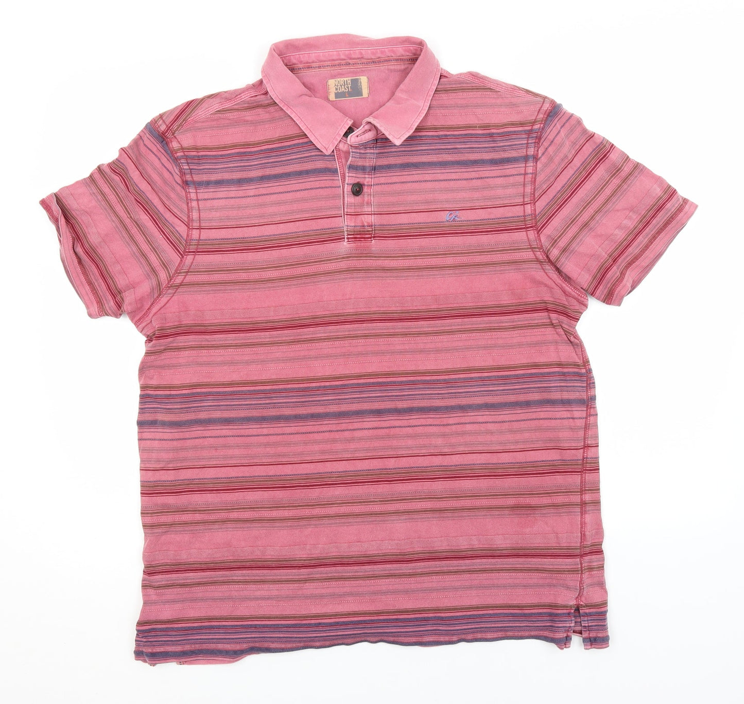 North Coast Womens Pink Striped Cotton Basic Polo Size L Collared
