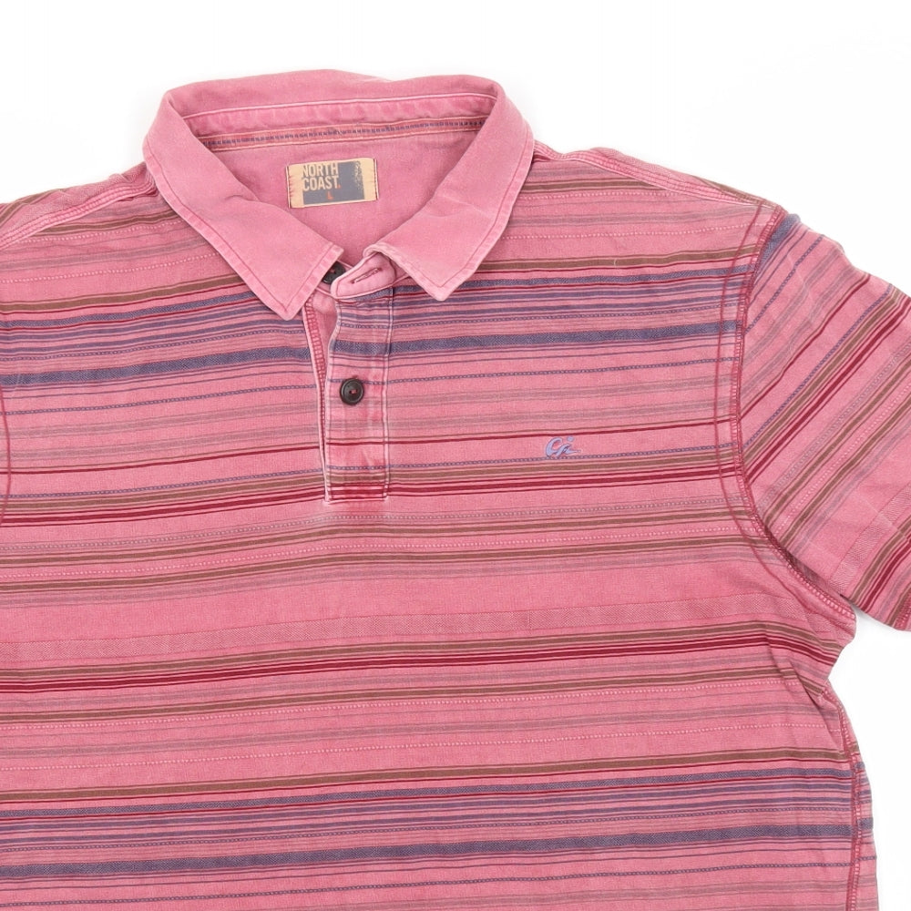 North Coast Womens Pink Striped Cotton Basic Polo Size L Collared