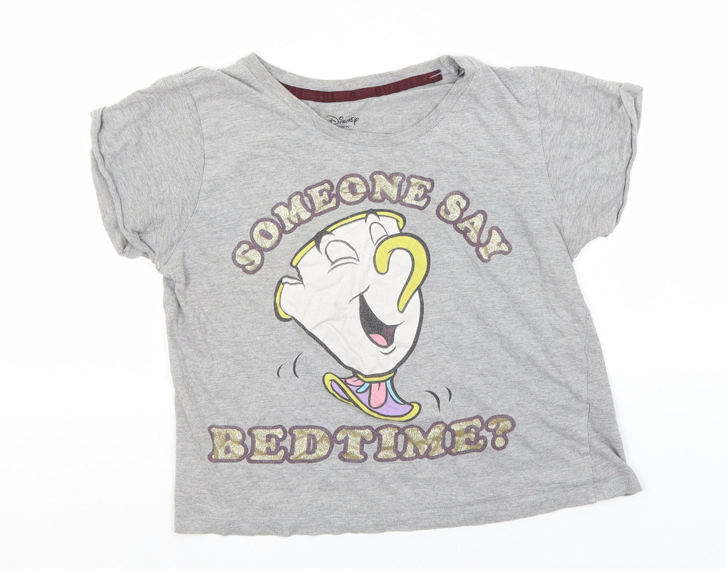 Disney Womens Grey  Cotton Basic T-Shirt Size 6 Round Neck - Beauty and the Beast