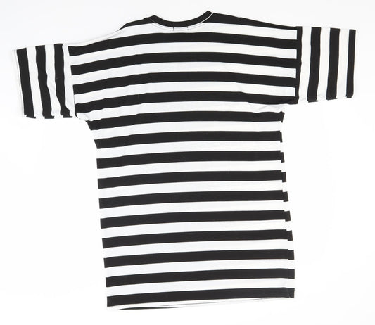 Boohoo Womens Black Round Neck Striped Polyester Pullover Jumper Size 14