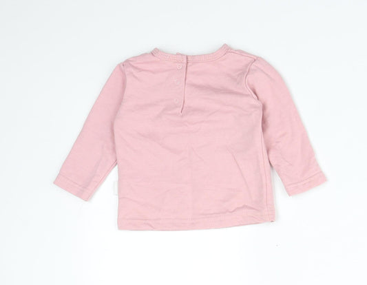 CHICK PEA Girls Pink  Cotton Basic T-Shirt Size 6-9 Months Round Neck
