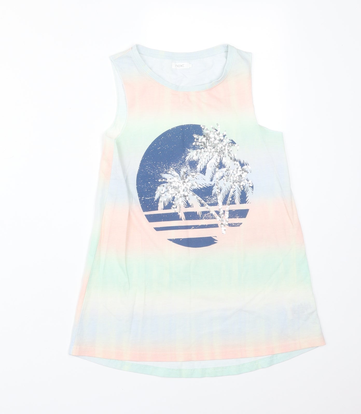 NEXT Girls Multicoloured  Polyester Basic Tank Size 10 Years Round Neck  - PALM TREES