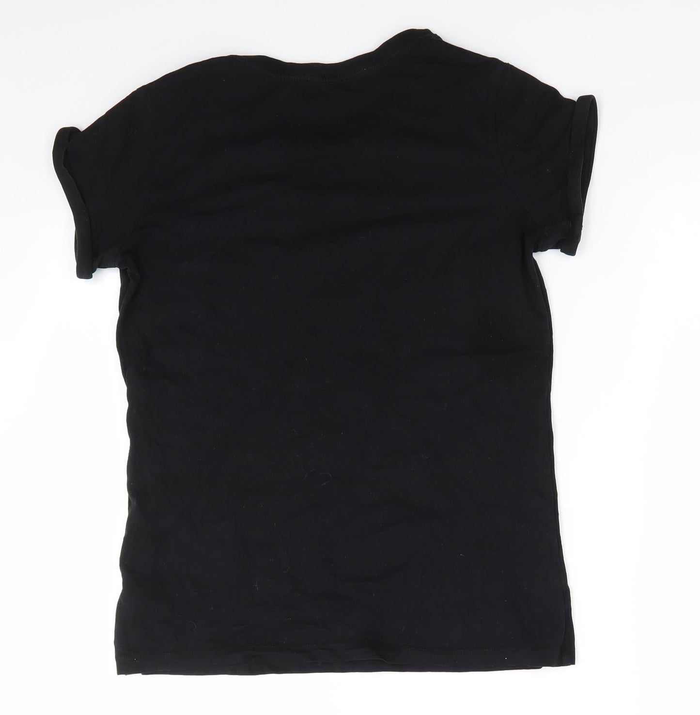 New Look Tall Womens Black  Cotton Basic T-Shirt Size 10 Round Neck - Turn Up Sleeves