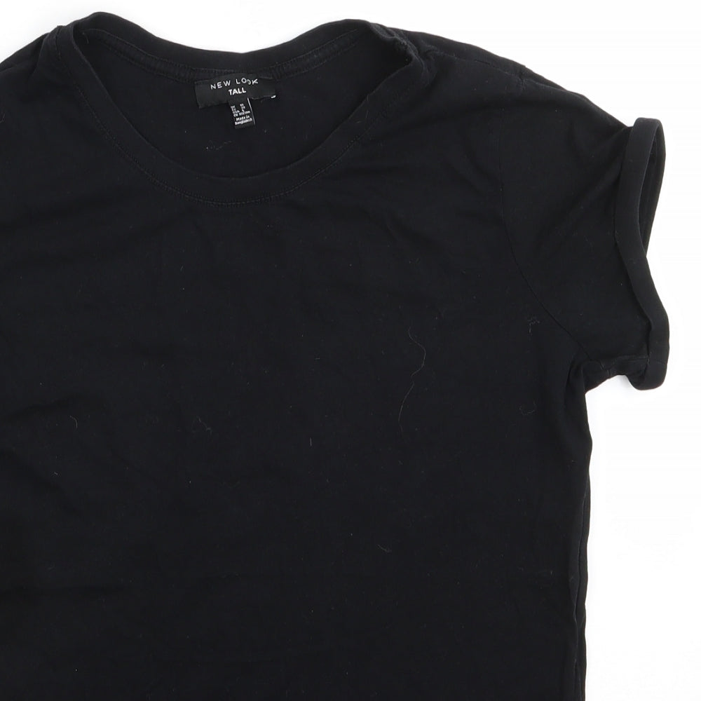 New Look Tall Womens Black  Cotton Basic T-Shirt Size 10 Round Neck - Turn Up Sleeves