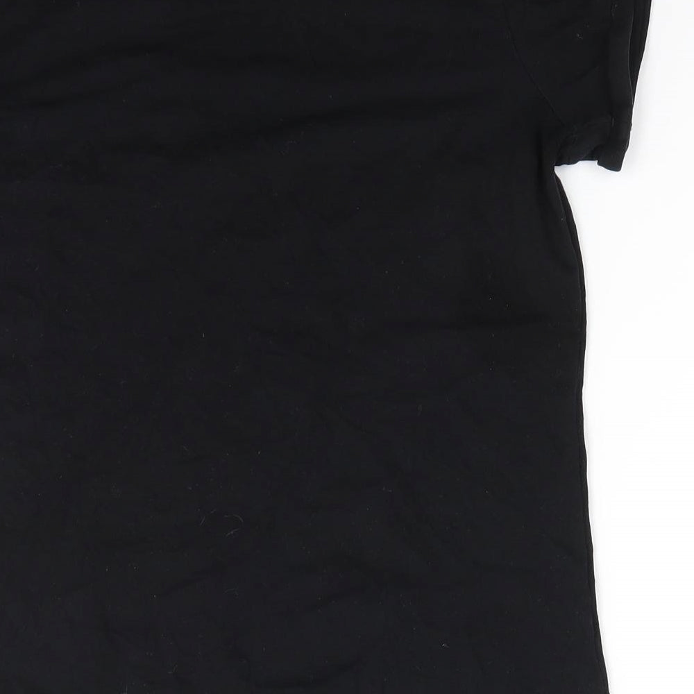 New Look Tall Womens Black  Cotton Basic T-Shirt Size 10 Round Neck - Turn Up Sleeves