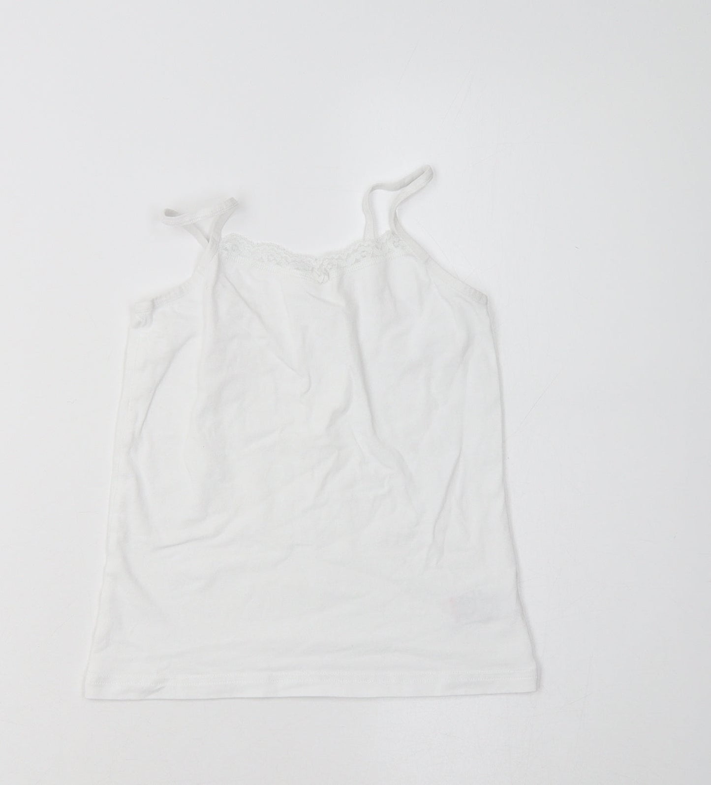 NEXT Girls White  Cotton Camisole Tank Size 7-8 Years V-Neck  - Lace Detail