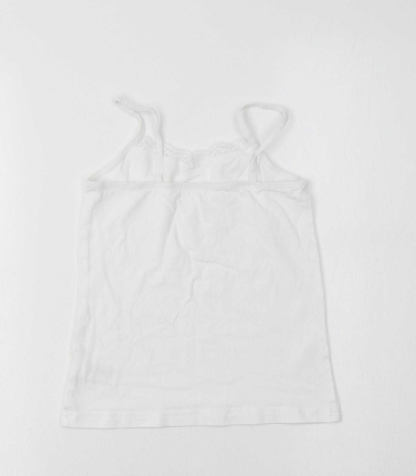 NEXT Girls White  Cotton Camisole Tank Size 7-8 Years V-Neck  - Lace Detail