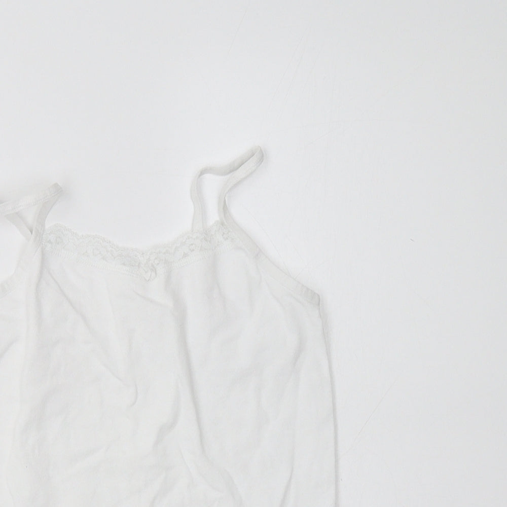 NEXT Girls White  Cotton Camisole Tank Size 7-8 Years V-Neck  - Lace Detail