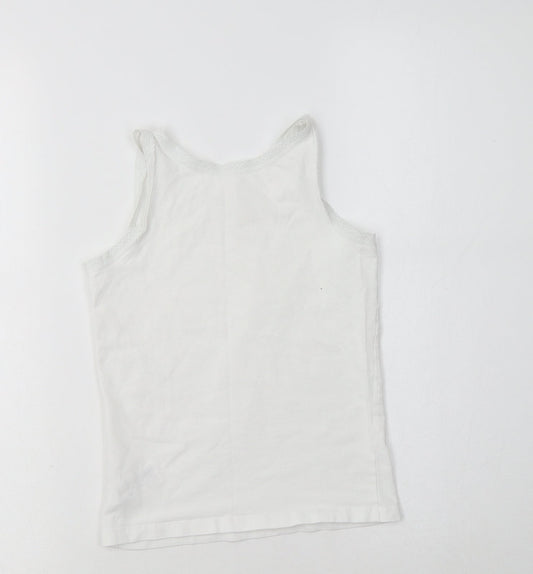 NEXT Girls White  Cotton Camisole Tank Size 7-8 Years V-Neck  - Lace Detail