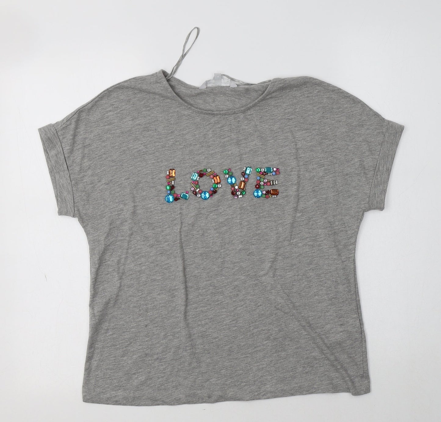Red Herring Womens Grey  Polyester Basic T-Shirt Size 8 Crew Neck - Love